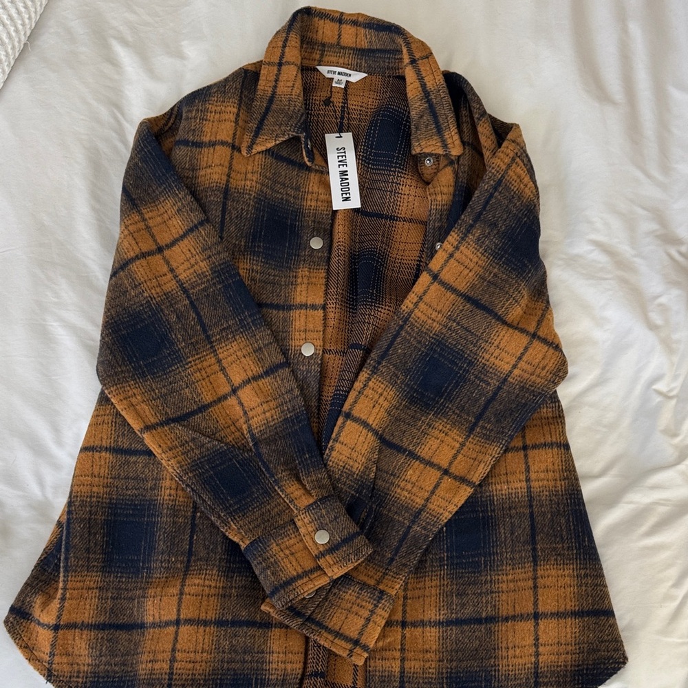 Steve Madden Orange and Black Plaid Shirt Jacket